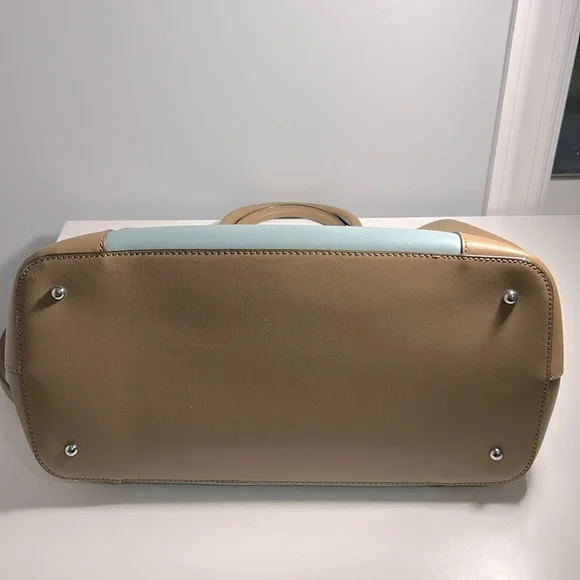 Lauren Ralph Lauren Dryden Marcy Tote Bag Colorblock Blue Tan - Picture 5 of 11